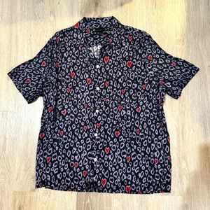 AllSaints - Amoureux Leopard Print Short Sleeve Button-Up Camp Shirt - Jet Black